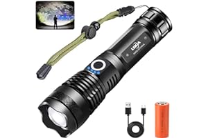 Torcia LED Potente 90000 Lumen, Professionale Ricaricabile Tattica Militare Torce XHP70.2, Elettrica Torcia IP65 Impermeabile