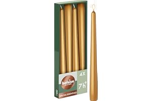 Bolsius Tapered Candles - Metallic Gold - 4-Pack - 24.5 cm - Decorative Household Candles - Burning Time of 7 Hours - Unscented - Includes Natural Vegan Wax - Without Palm Oil
