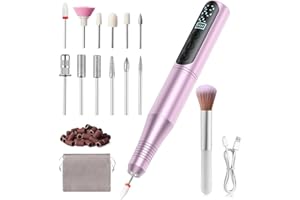 YOHOOLYO Torno para Uñas 13 en 1 Torno Uñas Inalámbrico Recargable Con Pantalla LED Broca de Cerámica 4 Velocidades Ajustables Manicura y Pedicura para Salón DIY-Púrpura