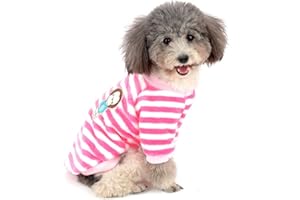 Zunea Pull-Overs pour Petit Chien en Polaire Super Doux à Rayures Manteaux d'hiver pour Pet Chat Chiot VêTements Chauds Noel Costume Chihuahua Sweat Pull Rose XL