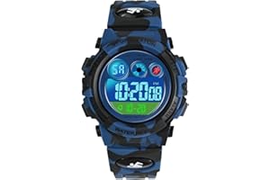 Dayllon Reloj Digital Niño Montre Pour Enfants Digital Impermeable Outdoor Sport Étanche Garçons Montres Alarme 12/24h 7 Éclairage Coloré Chronomètre Montre pour 3-15 Años