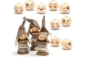 HERZONE 100 Perline di Legno con Viso, 20 mm, con Foro, Perline di Legno Naturale, Rotonde, Per Lavori Fai da Te, Decorazioni