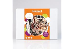 Arenart | 1 Lámina Lobo 38x46cm | para Pintar con Arenas de Colores | Manualidades para Adultos y Jóvenes | Dibujo Fácil | Pintar por números | +9 años