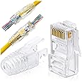 FEDUS RJ45 Cat6 Pass-Through Connectors & Strain Relief Boots-Pack of 20-EZ to Crimp Modular Plug for Solid or Stranded UTP Network Cable,Male Ethernet Connector End,Transparent