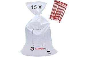 Cleverry 15 sacs PP 40 x 60 cm, sac de sable pour inondation protection, sacs pour débris, sacs polypropylène de transport, sac a gravat de chantier, réutilisables, résistance 20 kg, blanc