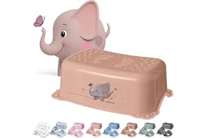 ‎DOCARI DOCARI Tritthocker Kinder Elefant Pfirsich - Kindertritt Waschbecken stabil und rutschfest - Toilettenhocker Kinder Hocker Badezimmer - Kinderhocker Tritthocker für Kinder Tritt Hocker Kinder Bad