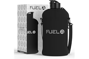 Fuel24 Jug with Insulated Sleeve & Removable Shoulder Strap | 2.2 Litre Water Bottle | Extra Strong Material | Drop Proof, Pop or Straw Cap | 2.2L Large Gym Sports Bottle | BPA FREE (Pop Cap, Stealth)