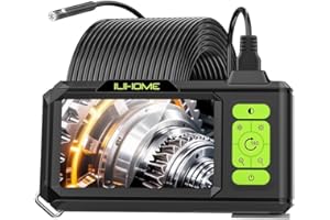 ILIHOME Dual Lens Industrial Endoscope, 1080P Digital Borescope Inspection Camera, 7.9mm IP67 Waterproof, Sewer Camera with 4.3" IPS Screen,8 LED Lights,16.5FT Semi-Rigid Cable.