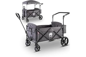 ‎ELVENT elvent® Allrounder City Bollerwagen - faltbar mit Dach | Sitzpolster, Hecktasche, Feststellbremse, 5-Punkt-Gurt I 2 Kinder (Grau)