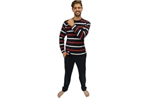 KRUXADER Mens Warm Fleece Loungewear Winter PJ Pyjama Set PJ's S-6XL Striped