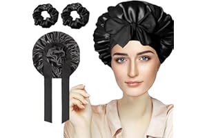 FZHGVML Silk Hair Bonnet for Sleeping, Double-Sided Satin Silk Bonnet for Women & Girls Curly Hair Care, Adjustable Wide Elastic Band Sleep Cap Hair Wrap for Sleeping with 2 Scrunchies