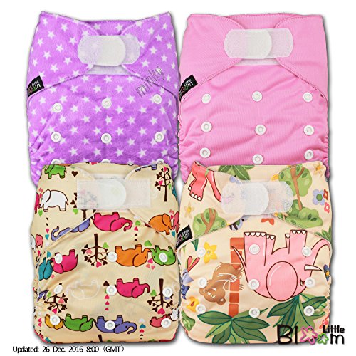 LittleBloom, Reusable Pocket Cloth Nappy, Fastener: Hook-Loop, Set of 4