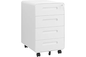 ‎LVSTEEL LVSTEEL Rollcontainer mit 4 Schubladen, Aktenschrank, Abgerundetes Eckendesign, Abschließbar, 4 Schlüsseln, Schubladenschrank für Büro und Home Office, Weiß