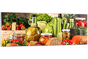 ARTTOR Moderne Impression sur Verre La nourriture les légumes le brocoli la viande Image Tableau en Verre Decoration Murale 90x30cm Deco Salon Chambre Panoramique Petit Tableaux Decoratifs Art GAB90x30-3182