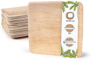 BIOZOYG Palmware wysokiej jakosci naczynia z lisci palmowych I 25 sztuk talerzy z lisci palmy prostokatne 20 x 20 cm I Bio naczynia jednorazowe biodegradowalne naczynia imprezowe jednorazowego uzytku naczynia do wyrzucania