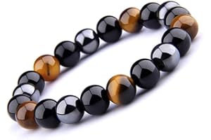 UEUC Bracelet Triple Protection Oeil de Tigre, Perles en hématite et Obsidienne Noire de