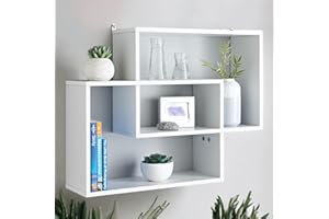Homme Concept - White Multi Compartment Space Saving Floating Display Shelves Storage Shelf Organiser Unit Home Decor Bookshelf for Living Room, Bedroom, Home Office