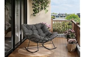 PortoAlegre Sedia a Dondolo Oversized, Sedia a Dondolo con poggiapiedi da Esterno a Forma di Uovo con Cuscino Spesso, Poltrona dondolo esterno/Interno, per Soggiorno, Giardino, Terrazza