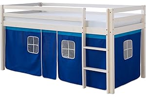 Homestyle4u 519, dziecięce łóżko piętrowe z drabinką, niebieskie, lite drewno sosnowe, białe, 90 x 200 cm