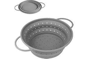 RHAFAYRE Passoire à pâtes pliable, passoire de cuisine en silicone avec poignées, panier égouttoir pour égoutter les pâtes, légumes, fruits et haricots, moyen, gris