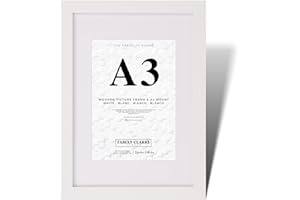 Fabian Clarke London® A3 Modern White Wooden Picture Photo Frame with White A4 Mount to Hang Portrait or Landscape
