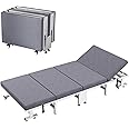 CEIEVER Guest Folding Bed, Portable Foldable Bed with 6-position Backrest Adjustment Mobile Single Sleeper Bed with 360° Castor Wheels Folding Bed with Mattress for Home Office Camping