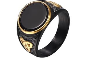 Flongo Bague Homme Chevalière Viking: Bague Chevalière Acier Inoxydable avec Pierre Onyx Noir Naturelle et Motif Noeud Celtique Bijou Style Biker Motard Nordique- Cadeau Anniveraire Fête des Pères