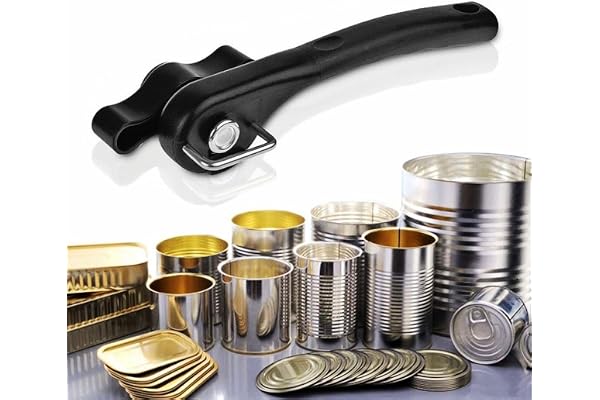 QHFlashbuy Ouvre-boîte Manuel,Manuel de Sécurité Ouvre-boîte,2 en 1 Ouvre-Boîte et Décapsuleur Acier Inoxydable Ergonomique Professionnel pour Cuisine (Noir)