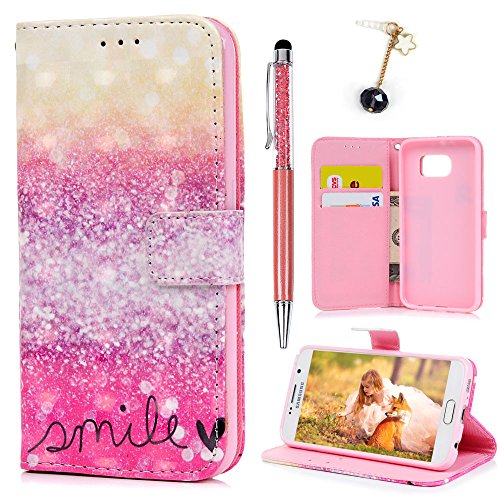 Lanveni S6 Hülle, Handyhülle für Flip Case Cover PU Lederhülle Schutzhülle Magnetverschluss Ledertasche mit Stander Function Brieftasche Card Slot Handy Tasche mit Licht-Punkt Cover Design für Samsung Galaxy S6 + 1 x Stylus Stift + 1 x Staubdichte Stecker