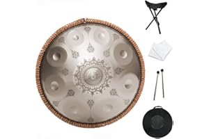 YUANZHOU Handpan Tongue Drum 9 Notas 22 Pulgadas Mandala Tank Drum Steel Percussion Drum Instrumento con Bolsa De Viaje