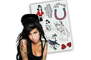 Yatatu - Set di tatuaggi temporanei Amy Winehouse - Per costumi - Carnevale - Halloween - Cosplay (Foglio intero)