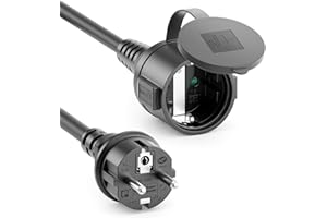 deleyCON 2m Przedłużacz Ogrodowy Kabel Zasilający IP44 (H07RN-F 3G1.5mm²) Odporne na Warunki Atmosferyczne Gumowy Kabel do Użytku na Zewnątrz - Wtyczka z Bolcem Ochronnym na Gniazdo - Czarny