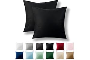 Alreya Set di 2 Federe Renforcé 100% cotone - 60 x 60 cm - Nero - con cerniera YKK - Ipoallergenico senza prodotti chimici