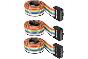 DMiotech 3Pz Cavi a Nastro Piatto Arcobaleno da 10 Pin IDC, Lunghezza 48cm, Passo 2.54mm, per Progetti Elettronici su Breadboard