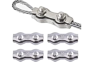 Serre Cable Acier, Serre Corde, Duplex Clips, M3 Double Serre-Câbles, Double Serre Câbles Inox, M3 Serre-Câbles en Acier Inoxydable pour la fixation d'un auvent de corde à linge, 4 Pièces