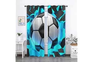 CTQTZ des Sports Style Rideaux occultants Football Bleu Rideaux Opaques Moderne 100x140 cm (Largeur x Hauteur) Lot de 2 Rideau occultant à Oeillets pour Chambre d'enfant