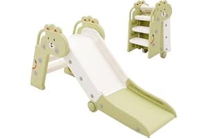 ‎HOMCENT Rutsche für Kinder, Faltbar Kinderrutsche Outdoor Indoor, Gartenrutsche Kleinkinderrutsche, Abgerundete Ecken Spart Platz, Grün