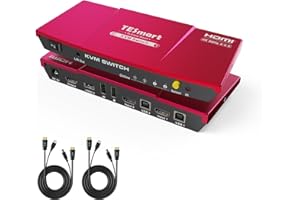 TESmart KVM Switch HDMI 2 Port 4K@60Hz RGB 4:4:4, Support EDID, USB 2.0 Device, Audio Out, Multimedia, Gaming Keyboard and Mouse, HDMI KVM Switcher for 2 Computers Sharing 1 Monitor with 2 KVM Cables