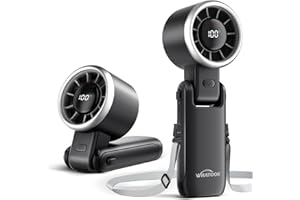 WHATOOK Mini ventilatore portatile Ventilatori portatili：regolabili su 5 velocità, pieghevole, Ventilatore a mano con display LED, per casa, ufficio, camera da letto, viaggi e all’aperto Nero