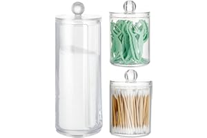 Teklemon Organizador de Almohadillas de Maquillaje, 3 Piezas Contenedor de Hisopos de Algodón de Acrílico Diáfano con Tapa, Almacenamiento para Tarros Baño para Cosméticos, Bolas de Algodón, Hisopos