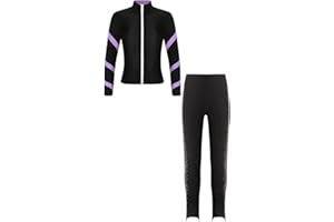 TSSOE Mädchen Eiskunstlauf Trainingsjacken und Hosen Leggings Sets Übungssets Professionelle Warm Trainingsbekleidung Eislauf Outfits Sportbekleidung