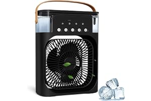 MANSAA Mini Cooler for Room Cooling AC Portable Mini Fan Artic Cooler with 7 Colors LED Light, 1/2/3 H Timer, 3 Wind Speeds and 3 Spray Modes for Office, Home, Dorm (BLACK)