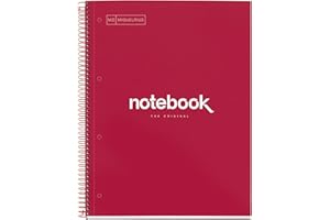 Miquelrius - Quaderno A4, Notebook Emotions, 80 Fogli da 90 g/m², Griglia 5 mm, 1 Striscia Colorata, Spirale Microforata, Taccuino a Scacchi, Copertina Extra Rigida, 4 Fori, Rosso