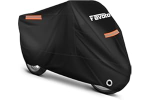 Favoto Housse Protection pour Moto Couverture 210T Résistant aux déjections d'oiseaux, à l'eau, à la Poussière/Neige/Pluie, au Vent, Soleil pour Moto Scooter, 245x105x125cm XXL Noir