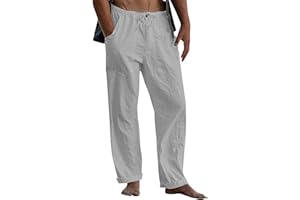 LVCBL Pantalon en Lin Hommes Été Automne Lâche Pantalon en Lin décontracté avec Poches Ceinture élastique