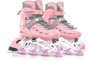 OLYSPM Inline Skates with Light Up Wheels,4 Adjustable Size ABEC 7 Bearings,Fully protective shell,Roller Skates for Kids/Boys/Girls