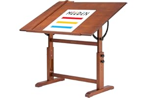 ‎MEEDEN MEEDEN Extra großer Holz-Zeichentisch, 107 x 76cm Kunst-Zeichentisch, Basteltisch mit höhenverstellbar, Studio-Mal-Tisch zum Schreiben, Lesen, Walnuss