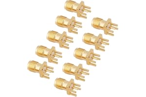 YWBL-WH 10PCS Brass SMA Female Connector PCB Mount Jack Socket 50 Ohm RF Coaxial Connector with Gold Plating for Antenna and Wireless Modules