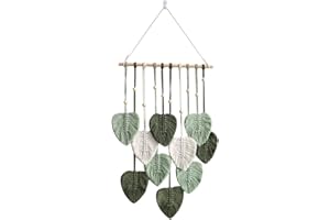 CULASIGN Makramee Wandbehang Boho Deko, Wandteppich Boho Style mit Holzperlen und Blätter, Tapisserie Wanddeko Handgemacht, für Outdoor, Wohnzimmer, Schlafzimmer, Indoor, Geschenke - 40 x 80 cm (Grün)