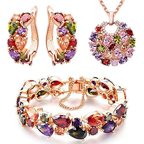 mona lisa jewelry sets rose vergoldet multicolor zirkonia armband anhänger halskette ohrringe